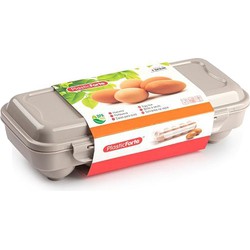 Eierdoos - koelkast organizer eierhouder - 10 eieren - taupe - kunststof - 27 x 12,5 cm - Vershoudbakjes