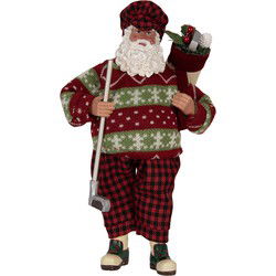 Clayre & Eef Kerstdecoratie Beeld Kerstman 16x11x28 cm Rood Textiel