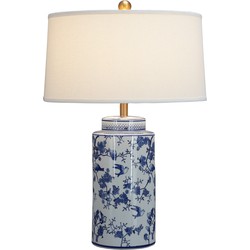 Fine Asianliving Chinese Tafellamp Porselein Blauw Wit Vogels