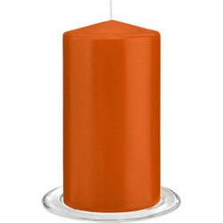 Trend Candles - Stompkaarsen met glazen onderzetters set van 2x stuks - oranje 8 x 15 cm - Stompkaarsen