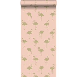 ESTAhome behang flamingo's goud en perzik roze - 0,53 x 10,05 m - 138994