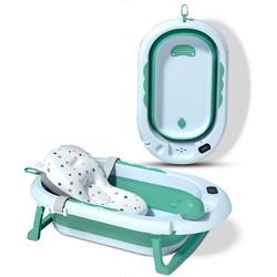 Babybadje 3 in 1 opvouwbaar - Inclusief badkussen - Thermometer ingebouwd - Model 2023 - Mint groen