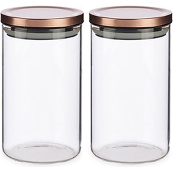 Set van 2x stuks glazen luxe keuken voorraadpotten/voorraadbussen met deksel rose goud 1000 ml - Voorraadpot