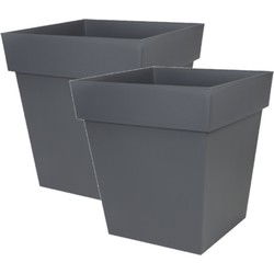 EDA Bloempot Toscane - 2x - vierkant - donkergrijs - kunststof - 39 cm - Plantenpotten
