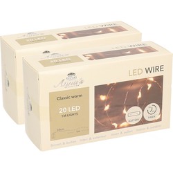 2x Koperen kerst verlichting met timer warm wit 1 meter - Lichtsnoeren