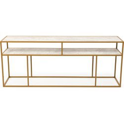 Stalux Side-table 'Teun' 200cm, kleur goud / wit marmer
