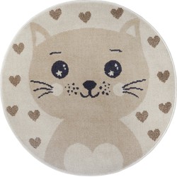 Rond Kindervloerkleed - Adventures Kat Crème/Beige - Ø 140 CM