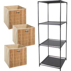 5Five Kastmandjes/opberg mandjes - lichtbruin - 3x stuks van 29 Liter - Rekje is 34 x 104 cm - Opbergmanden