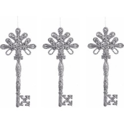 3x Stuks kerstversiering decoratie hangers zilveren zilveren sleutel 17 cm - Kersthangers