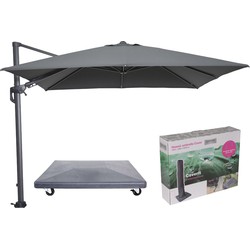 Hawaii parasol - 3x3 m- d.grijs doek - incl. 90 kg parasolvoet en hoes