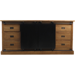 HSM Collection-Dressoir Blackburn 2 Deur 6 La-220x50x85-Naturel/Zwart-Teak/Metaal