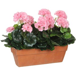 Mica Decorations geranium roze in balkonbak terra maat in cm: 39x13x40