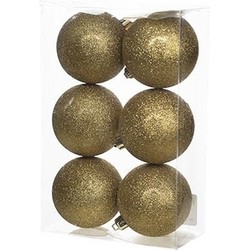 6x Kunststof kerstballen glitter goud 8 cm kerstboom versiering/decoratie - Kerstbal