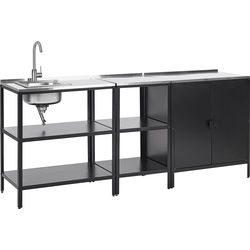 VILAMA - Tuin kookeiland met spoelbak - Zwart - 3-delig - RVS