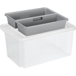 Sunware opslagbox kunststof 51 liter transparant 59 x 39 x 29 cm met deksel en organiser tray - Opbergbox