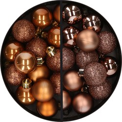 28x stuks kleine kunststof kerstballen bruin tinten 3 cm - Kerstbal