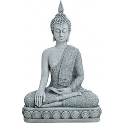 Boeddha beeld - antiek grijs - 39 cm - van polystone - binnen/buiten - Beeldjes