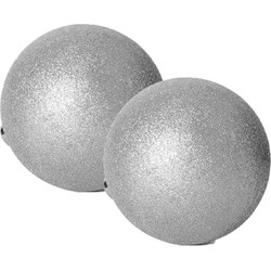 2x stuks grote kerstballen zilver glitters kunststof 15 cm - Kerstbal