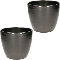 Floran Bloempot - 2x - zilverkleurig - metallic - keramiek - 17 x 15 cm - Plantenpotten