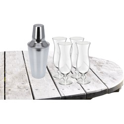 Cocktailshaker met 4x Cocktailglazen Hawaii transparant 440 ml - Cocktailglazen