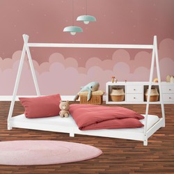 Kinderbed Tipi 90x200 cm wit gemaakt van dennenhout Houten bed met lattenbodem ML design