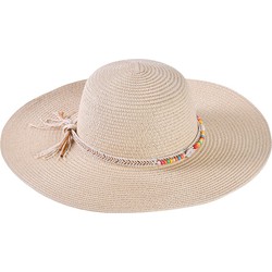 Decopatent - Zonnehoed Dames - Ibiza Style - Zomerhoed met Schelpen en Kralen - Strohoed UV - Strandhoed Hoofddeksel met Brede rand - Hoed voor Volwassenen - Kleur: Naturel