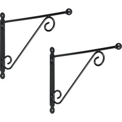 2x stuks muurhaak / plantenhaak met sierkrullen voor hanging basket van verzinkt staal grijs antraciet 39 cm - Plantenbakhaken