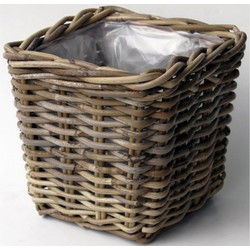 2 stuks - Bloembak Bak Rotan Antique Grey 21X21H19 cm