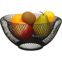 Metalen fruitmand/fruitschaal zwart rond 31 x 15 cm - Fruitschalen