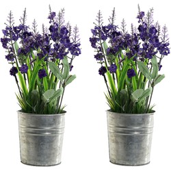 2x stuks lavendel kunstplanten/kamerplanten paars in grijze sierpot H28 cm x D18 cm - Kunstplanten