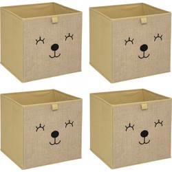 Atmosphera Opbergmand/kastmand beer - 4x - voor kinderen - karton/kunststof - bruin - 30 x 30 cm - Opbergmanden