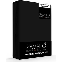 Zavelo Hoeslaken Velours Zwart - Fluweel Zacht - 30 cm Hoekhoogte - Rondom Elastiek - Velvet -1-persoons (80/90x200/220 cm)