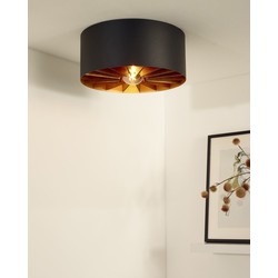 Zwarte ronde plafondlamp 40 cm Ø E27 spelen met licht/schaduw