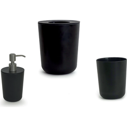 EKOBO Badkamer Starter Trio Set - Badkameraccessoires - Badkamerbak, Zeepdispenser en Tandenborstelhouder - Zwart