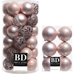 43x stuks kunststof kerstballen lichtroze (blush pink) 6 en 8 cm glans/mat/glitter mix - Kerstbal