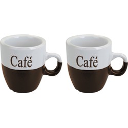 Koffiemok set 2x stuks - donkerbruin - keramiek - 150 ml - Bekers