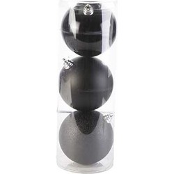 3x Grote kunststof kerstballen zwart 15 cm mat/glans/glitter - Kerstbal