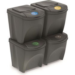 Kunststof afvalscheidingsbakken - 4x - grijs - 25 liter - Prullenmanden
