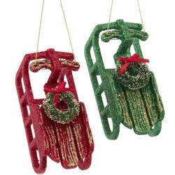 Red/Green Sled With Wreath 4.25 Inch