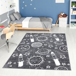 Tapijtenloods Vloerkleed Space Laagpolig Anime Kids Grijs- 120x170 CM