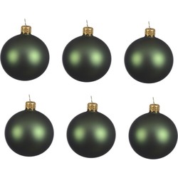 6x Glazen kerstballen mat donkergroen 8 cm kerstboom versiering/decoratie - Kerstbal