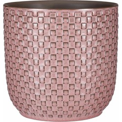 Plantenpot/bloempot keramiek roze stijlvol patroon - D19 en H17.5 cm - Plantenpotten