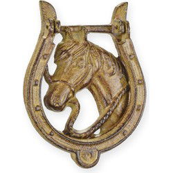 A CAST IRON HORSESHOE DOOR KNOCKER