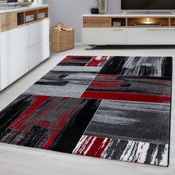 Tapijtenloods Basic Collection Modern Vloerkleed Zwart / Rood Laagpolig- 80x150 CM