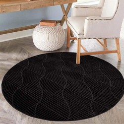 Rond Laagpolig vloerkleed - Junius Modern Zwart - 120 X 120 Rond CM