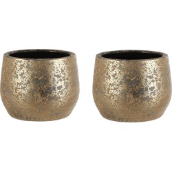 Mica Decorations Bloempot - 2x - goudkleurig - keramiek - 19 x 15 cm - Plantenpotten