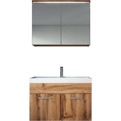 Badplaats Badkamermeubel Set Paso 02 80 x 40 cm - Eiken - Badmeubel met Spiegelkast