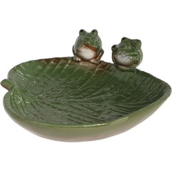 Esschert Design Vogelbad/voederschaal - blad - groen - steen - 22 x 23 x 8,7 cm - drinkschaal voor tuinvogels - Vogelvoederschalen