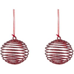 2x Kerstornamenten kersthangers rode spiraal kerstballen 10 cm - Kersthangers