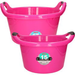 Afwasbak teil - set van 2 formaten - 15 en 17 liter - roze - kunststof - Afwasbak